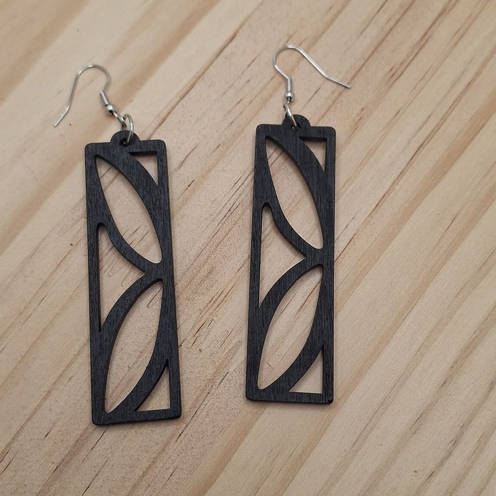 Elegant Black Geometric Earrings Rectangle wood